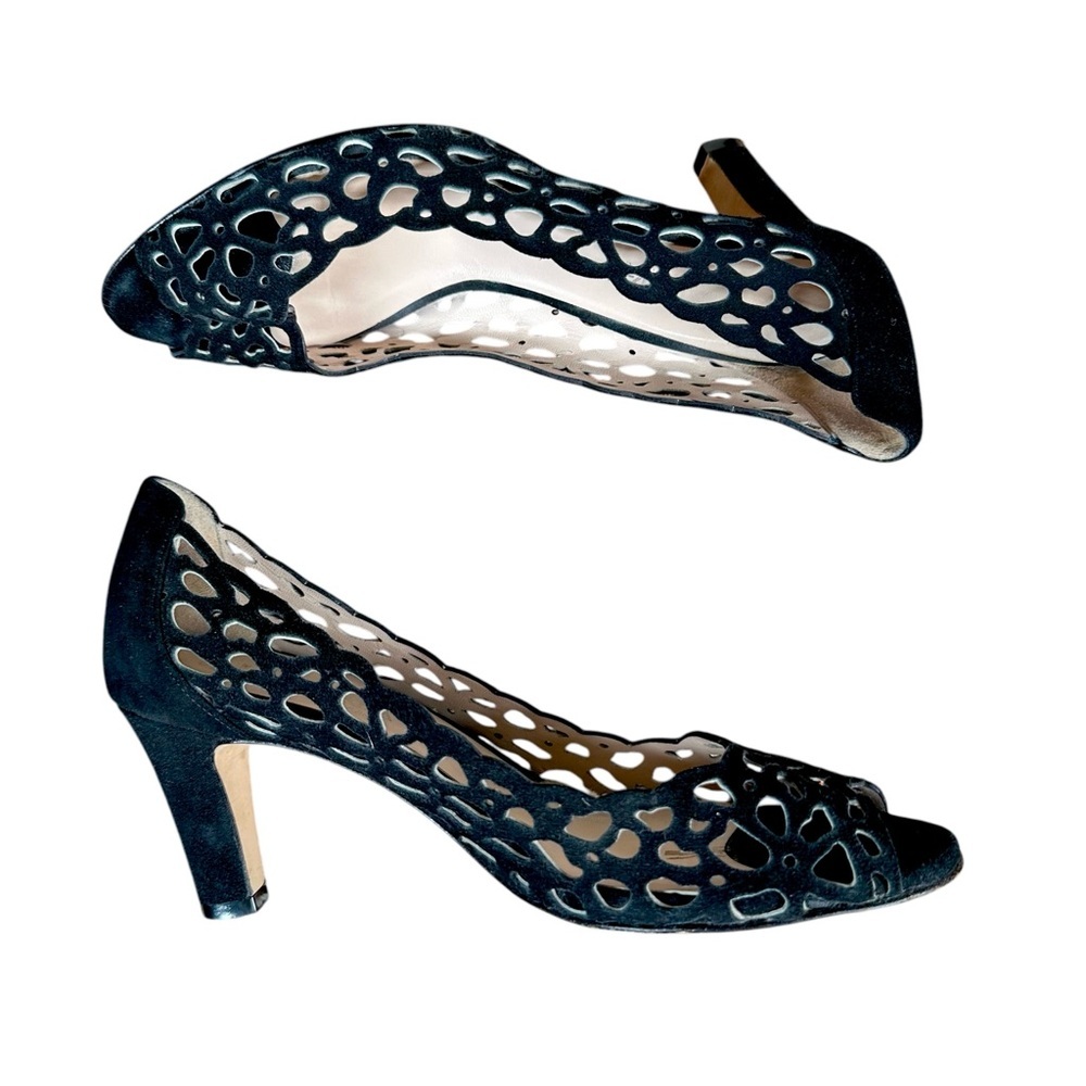 AQUATALIA Laser Cut Suede Peep Toe Heels - Picture 6 of 7